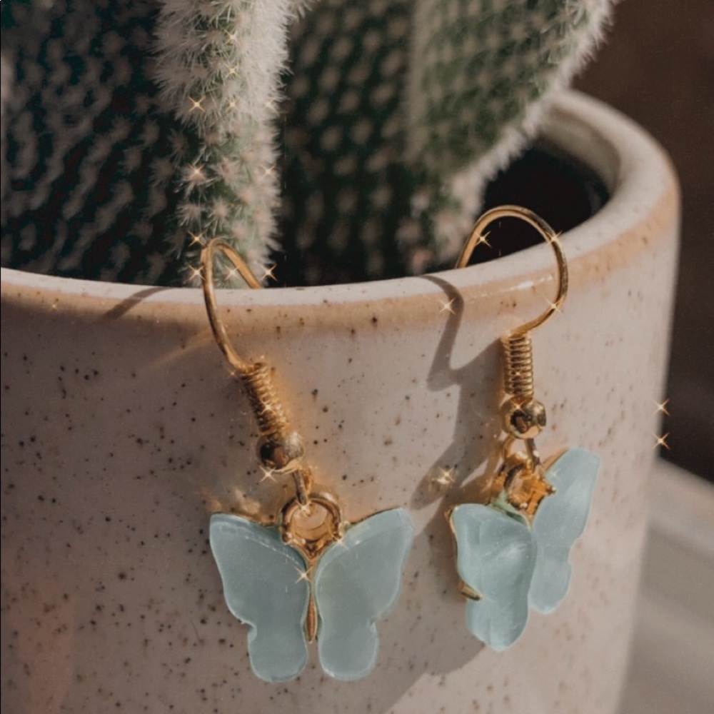 Pastel Blue Shimmering Butterfly Earrings